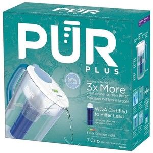 PUR PLUS 7 Cup Pitcher Water Filtration System Change Filter Light - Ocean Color